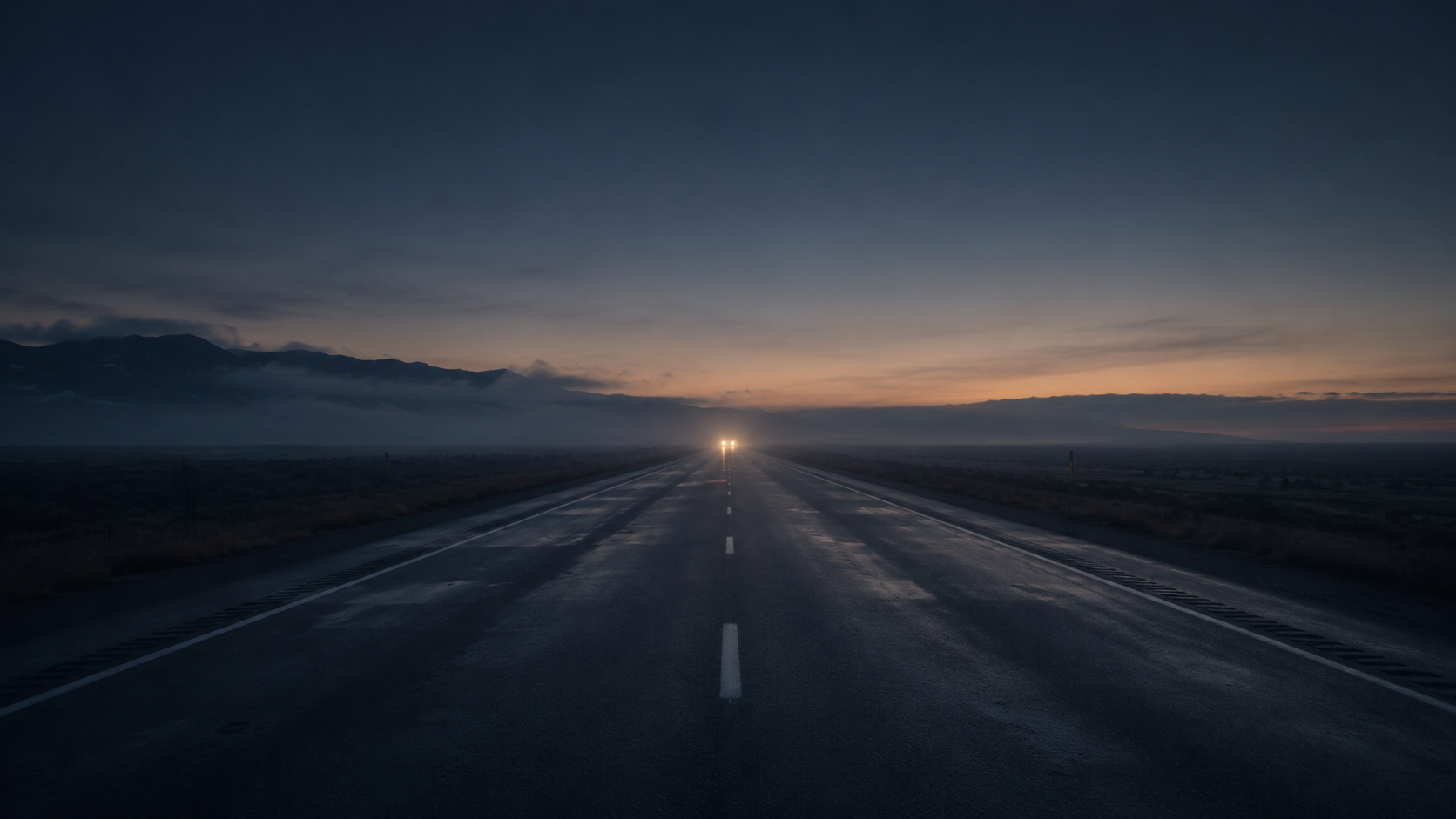 Dawn highway · distant headlights