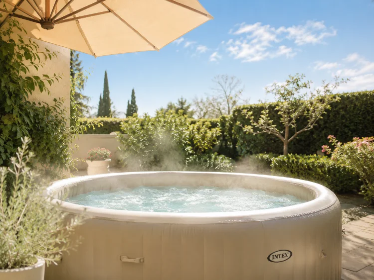 Whirlpool steam · pool light · summer sky
